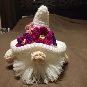 Handmade Crochet Gnome with Floral Hat